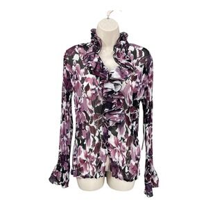 Tribal‎ Artsy Blouse Women Statement Wacky Ruffle Sheer Crinkle Top Y2K Size 4 S